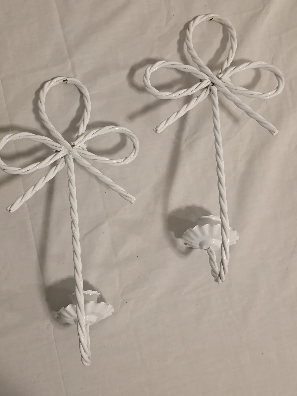 Set Of 2 Vintage Homco White Twisted Metal Rope Bow Sconces 12
